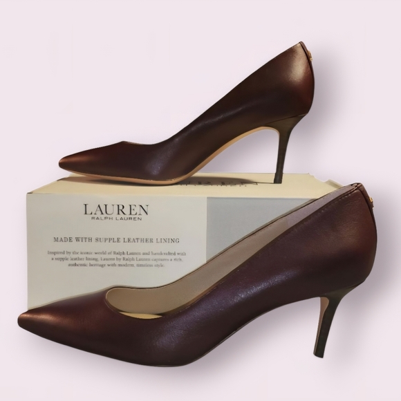 Women's Lauren Ralph Lauren Lanette Red Soft Nappa Pointed Toe Mid Heel Shoes 7B - Picture 2 of 16